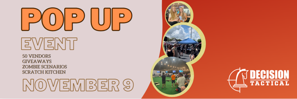 flyer advertising a pop up event in November 2024 at Decision Tactical