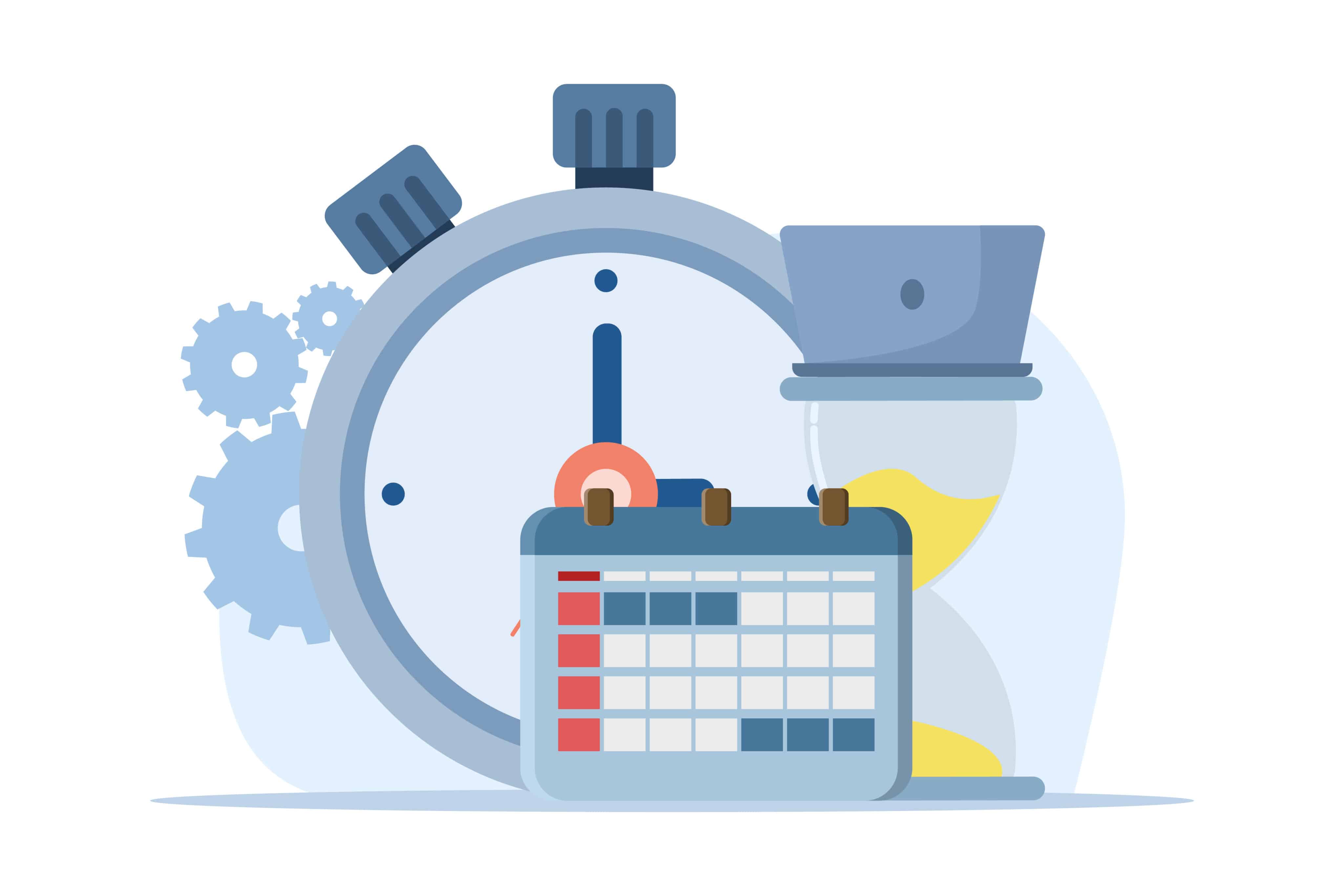 various instruments measuring time such as a calendar, a stop watch, and an hourglass