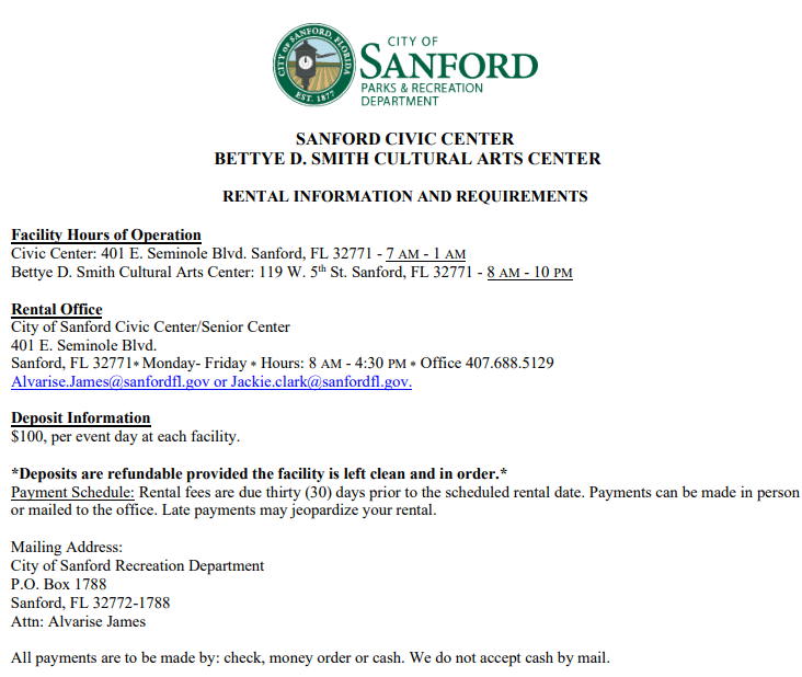 rental information for Sanford Public Buildings