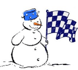 snowman holding a checkered flag