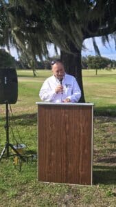 Speaker at the Mayfair Country Club ribbon Cutting