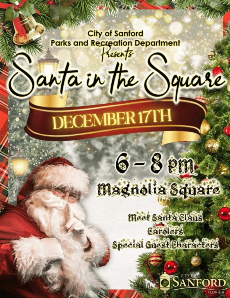 Informational flyer for Santa in the Square event