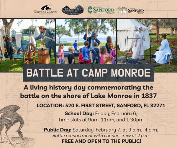 Flyer for the living history event commemorating the battle on the shore of Lake Monroe