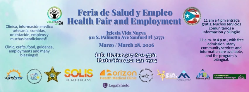 Flyer for the Health Fair and Employment. It is largely in Spanish.